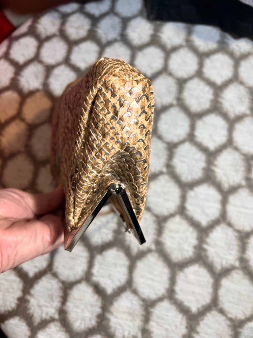 Metallic Gold Python-Texture Evening Shoulder Bag - Picture 8 of 8